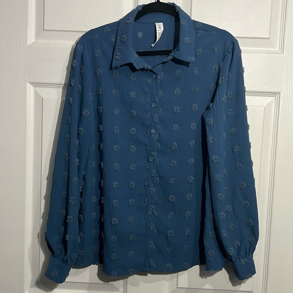 B Women’s Blue swiss dot button down top - Size Medium